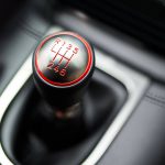Shifter of a 2020 Ford Mustang.
