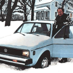1979 Volkswagen Rabbit ad, snow, snow storm, blue,